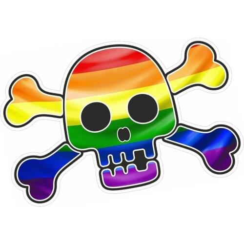 Hot Personality Pirate Style Skull Crossbones with Lgbt Gay Pride Rainbow Flag Motif External Vinyl Bumper Car Stickers PVC