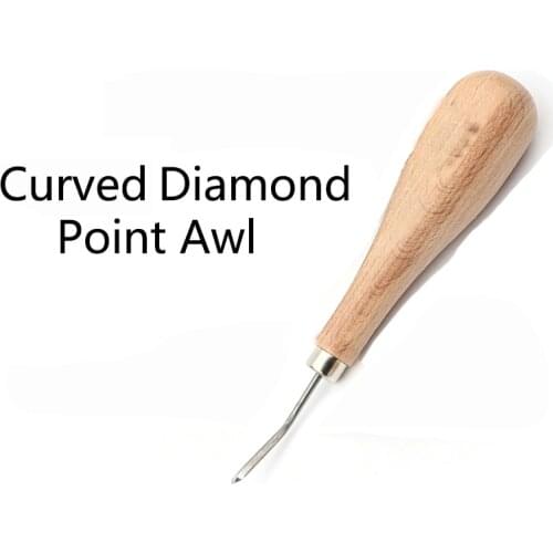 LMDZ 1Pc Curved Wooden Color Leather Diamond Point Awl,Leather Sewing and Stitching Tool,Leather Handmade DIY for Beginner