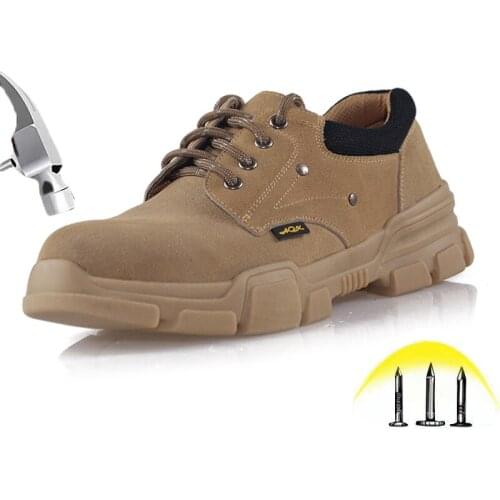 Steel toe Safety Shoes Mens Suede Leather Anti-smashing Puncture Proof Safety Work Boots Lightweight Non-Slip Protective Shoes