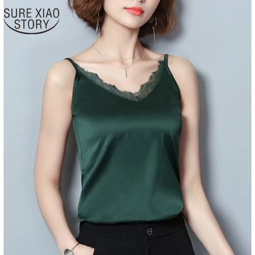 New 2021 Fashion Sexy Lace Chiffon Women Camis Vest Slim V Collar Black Green Chiffon Women Tank Sleeveless Female Blusa 0628 40