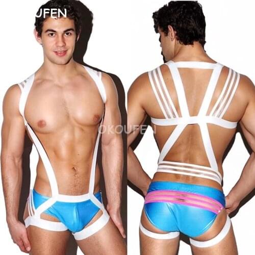 New Fashion Sexy Mens Hollow Siamese Chest Strap Nightclub Bar Men DS Strap vest stage show party theme costume