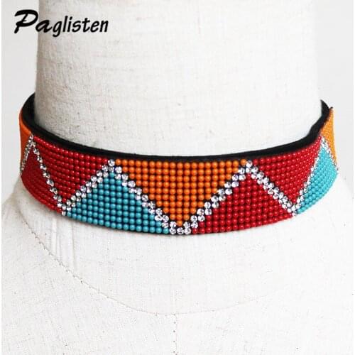PAGlisten Hot Boho Collar Choker Drop multicolor Crystal Beads Necklace Charm Vintage Statement Beads Neck Jewelry SKU5930