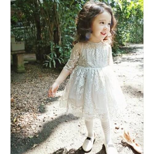 Princess 2019 Summer girls dress with sheer lace top tutu dress Korean style celebrity children girls kids clothes For Age 2-7T