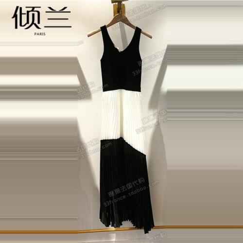 Patads French womens dress m spring summer noble temperament color matching irregular hem dress ruddy