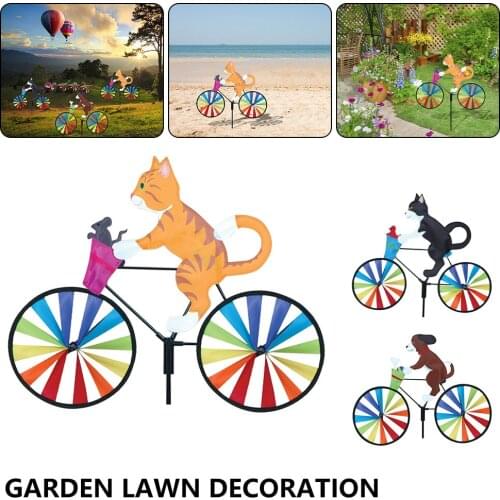 Garden Cat on Bike Animal Bicycle Windmill Wind Spinner Garden Decoration Silhouette Ornament For Yard Art Decor Lawn Landscape