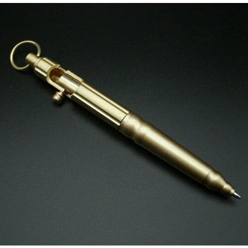 EDC Solid Brass Bolt Action Ball Point Pen Mens Tactical Pens Gold Metal Copper Keychains Accessories Key Chain Key Ring Gift