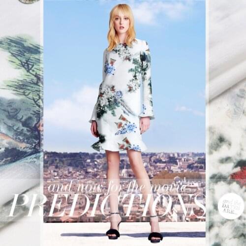 Printed Silk Linen Fabric 14 momme 140cm Width Natural Silk Fabric With Printed DIY Summer Dress Women Dress Material