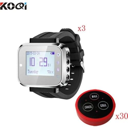 Guest Service Pager System Low Price Waiter Call Button With Smart Watch Pagers ( 3pcs watch receiver + 30pcs call button)