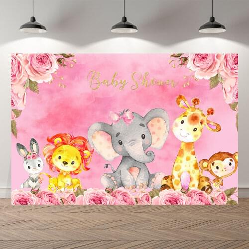 SeekPro Pink Elephant Girl Birthday Party Baby Shower Banner Backgrounds Printed Professional Photographic Studio Backdrop