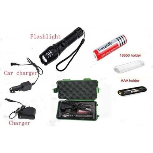 Ultra Bright CREE LED XM-L T6 3800 Lumens flashlight Zoomable Torch light with 18650 Battery + Car Charger + charger + box