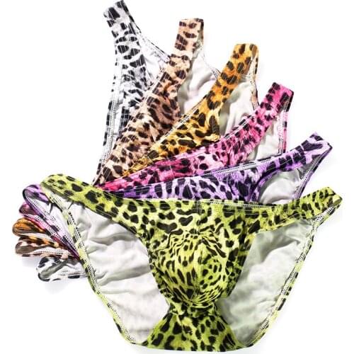 3PCS/Lots Sexy Leopard Underwear Mens Briefs Jock Strap Cueca Bugle Pouch Panties Slip String Homme Underwear Bikini Tanga 2XL