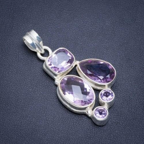Natural Amethyst Handmade Unique 925 Sterling Silver Pendant 1.75" A1975