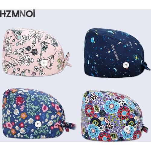 Unisex Scrubs Caps Adjustable Cotton Tooth Printing Hats High Quality Adjustable Sweat-absorbent Elastic Cotton Scrubs Hats