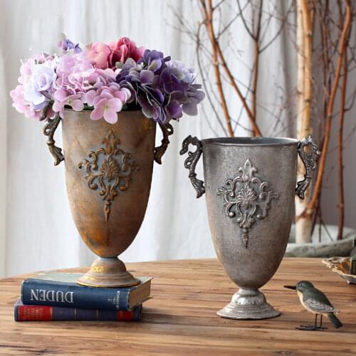Vases For Decoration Classical Iron European Style Flower Arrangement Utensils Golden Binaural Creativity Desktop Home