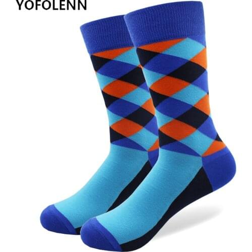 Happy funny Men Funny Combed Cotton Socks Fashion Wedding Gift Womens Socks with Faded Diamond Cool Dress Colorful Sox