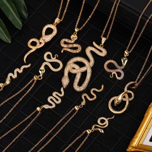 High Quality AAA Cubic Zirconia Copper Metal Animal Snake Pendants Necklaces For Women Fashion Gold Stainless Steel Necklace