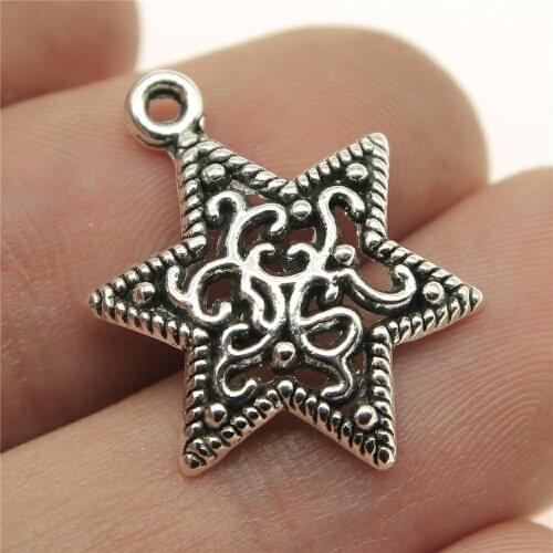 WYSIWYG 10pcs 23x17mm David Star Charms Star Of David Charm Carved Six-Pointed Star Charms For Jewelry Making