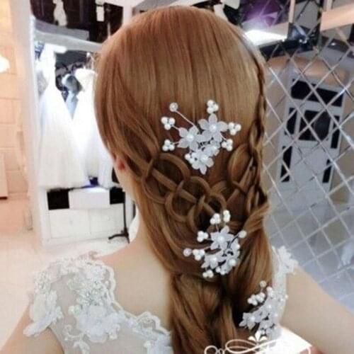 4PCS Hair Pins For Noiva Crystal Pearl Headdress Forehead White Flower Bead Hairpin Wedding Bride Accessories Women Hair Jewelry