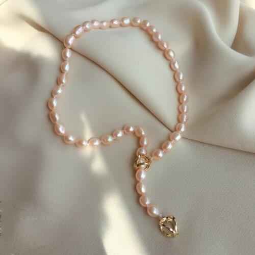 8-9mm Baroque Pearl Necklace 47cm/52cm Length Pearl Sweater Chain Pearl Necklace Jewelry Pink/Purple Color