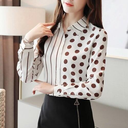 Elegant Long Sleeve Polka Dot Office Ladies' Shirt Women Fashion 2021 Spring Chiffon Blouse Button Striped Korean Chic Tops 7185