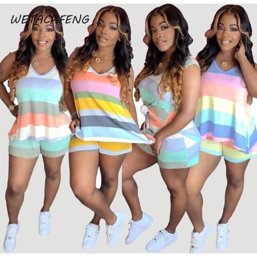Womens Sports Suits Summer Striped Plus Size Casual Tracksuits Tops And Shorts Leggings Jogger Two Piece Sets Outfits Clothing