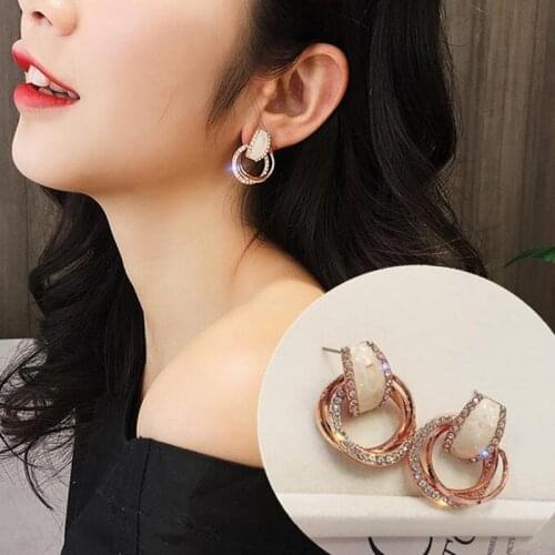 Statement Earrings 2020 Round Circle Geometric Earrings For Women Crystal Luxury Wedding Rhinestone Earring Gold Silver Color