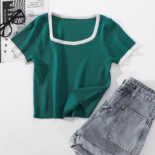 Super Fire Hit Color Ice Silk Sweater Women Ins2021 New Slim Short-Sleeved T-Shirt Was Thin and High-Waisted Short Tops