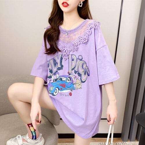 #0658 White Grey Purple Short Sleeve T Shirt Women Fashion Hollow Out Sexy Long T Shirt Sexy Spliced Lace Streetwear T-shirt