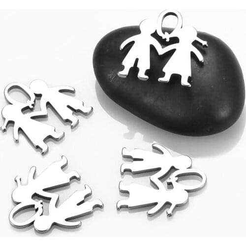 10pcs/lot Stainless Steel Cute Boy and Girl Charms Pendant polishing Charms for Jewelry Making DIY Pendant Bracelet Accessories
