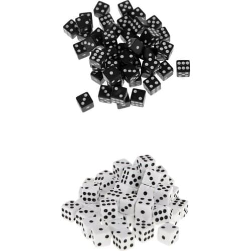 100pcs 12mm Acrylic 6 Sided D6 Spot Dice Party Game Accessory White + Black