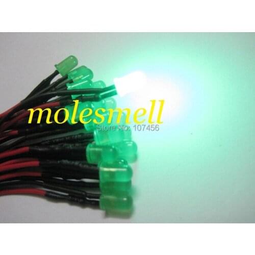 100pcs 5mm 5v diffused green 5V DC green lens 20cm Pre-Wired LED Light DIY free shipping