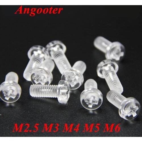 100pcs M2.5 M3 M4 M5 M6 Acrylic Screws Round Phillips Head Screws Nylon PC Clear Transparent Screws pc Hex Nuts