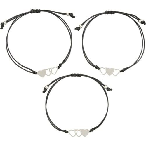3 Pcs Matching Heart Sister Card Bracelet Stainless Steel Hand Braided Bracelet