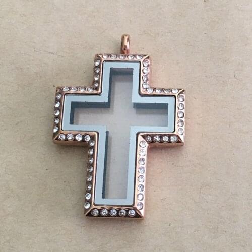 5pcs Top Quality Alloy Cross Stainless Steel Floating Glass Living Memory Locket Magnetic Closure Locket Pendant DIY