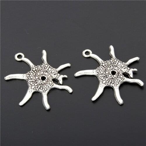 5pcs Silver Color Charm Alloy Retro Silver Color Color Starfish Pendant Charms Handmade Hanging Tops Hole A2664