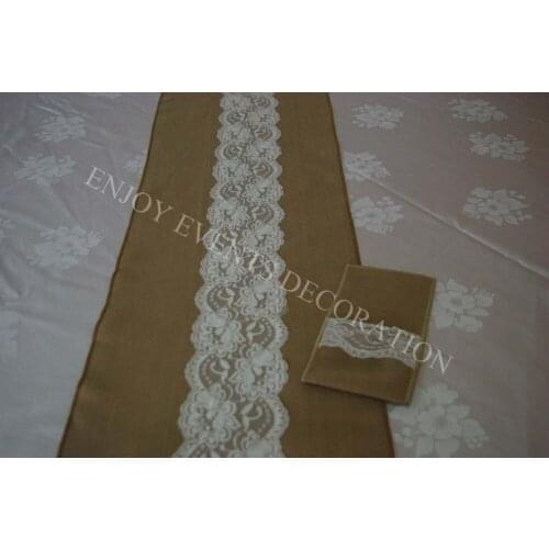 10pcs YHR#04 burlap and lace table runner for any events decoration, customized size available