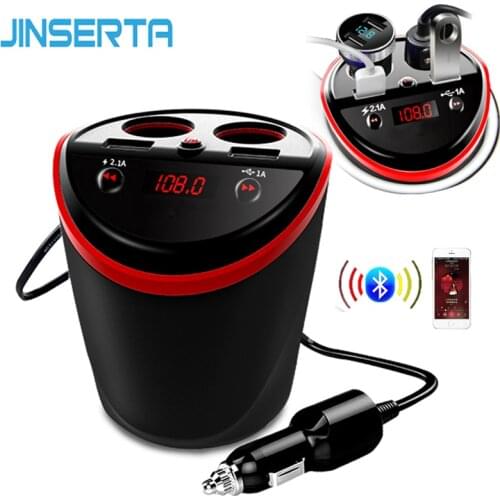JINSERTA 6-in-1 Wireless Bluetooth Handsfree FM Transmitter Modulator Car Kit MP3 Player 2 USB LCD Car Cigarette Lighter Adapter