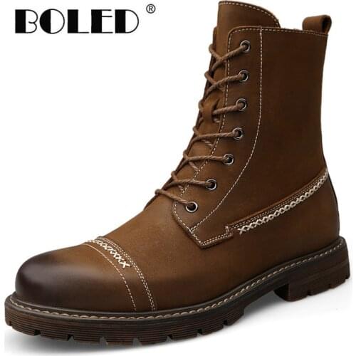 Natural Leather Autumn Winter Boots Men Plus Size Warm Plush Ankle Snow Boots High Quality Outdoor Lace Up Working Boots Shoes