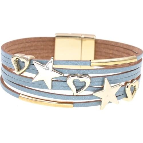 Cute bracelet women metal heart stars charm Bracelet Bangle leather bracelets for women jewelry