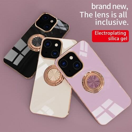 Luxury Plating Metal Ring Holder Case For iPhone 13 12 11 Pro XS Max 13Mini XR X 7 8 Plus SE2 Original Soft Silicone Stand Cover