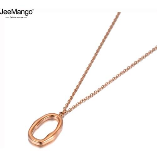 JeeMango Bohemia Stainless Steel Geometry Oval Charm Choker Necklaces Trendy Pendant Chain Jewelry For Women цепочка JN20038