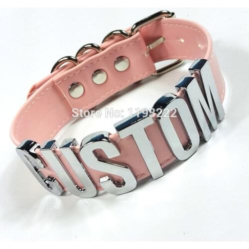 Choker Handmade Pastel Pink Letter Choker Choose Name Word Collar 35mm Tall Band Fetish Necklace