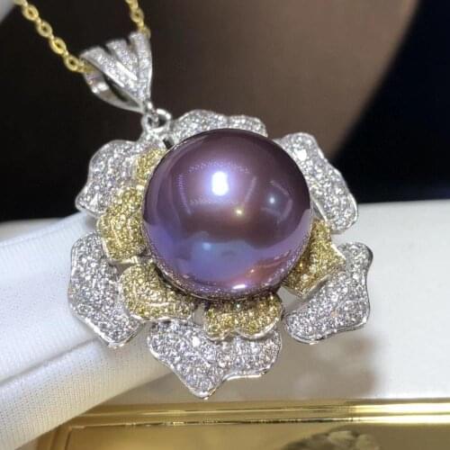 D310 Fine Jewelry 18K Gold bout 14mm Natural Fresh Water Purple Pearls Pendant Necklaces for Women FIne Pearls Pendants