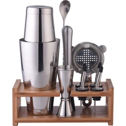 Wine Decanter 800ml Stainless Steel Boston Snow Glass Bottle Set Wooden Stand Bar Cocktail Wine Set Sake Set