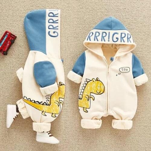 Newborn Romper Infant Bebe Dinosaur Baby Boys Girls Jumpsuit Winter Fleece Pajamas 1ths Birthday Clothes Zipper Suit Outfits