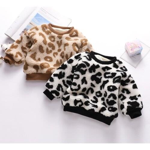 9013 Children Sweater Pure Cotton Plush Thickened Sweater Winter 2021 Leopard Pattern Warm Infant Girls Boys Sweater Pullover