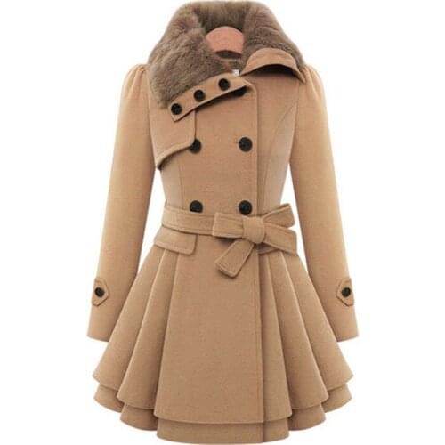 Long coat women Lapel fashion warm winter wool elegant coats big size Button Casual new plus size female Belt Autumn fur