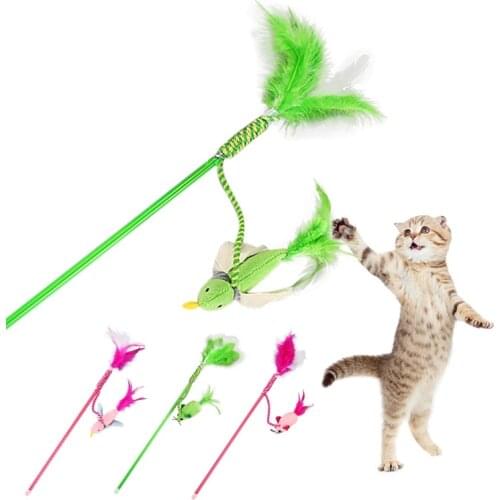 Funny Pet Cat Toy Newly Design Bird Feather Plush Plastic Toy for cat Catcher Teaser Toy cats interactive Products