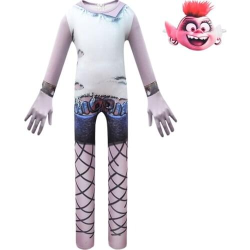 Trolls 2 Costume For Teen Boy Girl Jumpsuit Halloween Child Mask+Print Romper 2pc Outfit Kid Boutique Playsuit Kit Clothes 10T