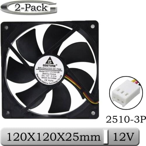 2 Piece Gdstime 12V 120x120x25mm 12025S PC Brushless DC Cooling Fan 120mm x 25mm 120mm 12cm 3Pin FG Function CPU Cooler